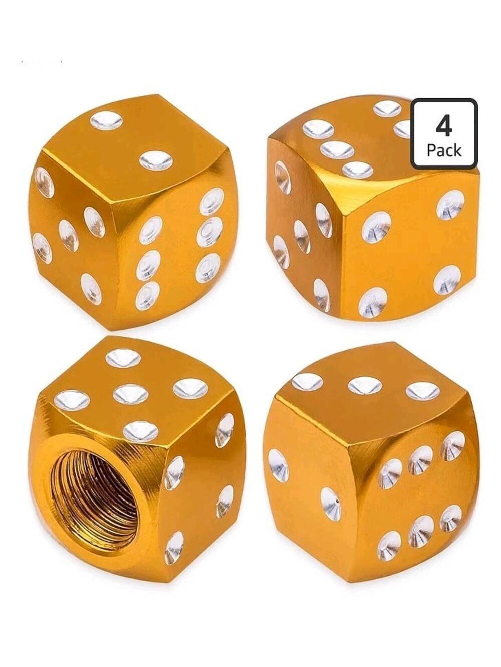 4PCS Dice Style Tire Valve Stem Caps, with O Rubber Ring, 4 pcs Dice-Gold
